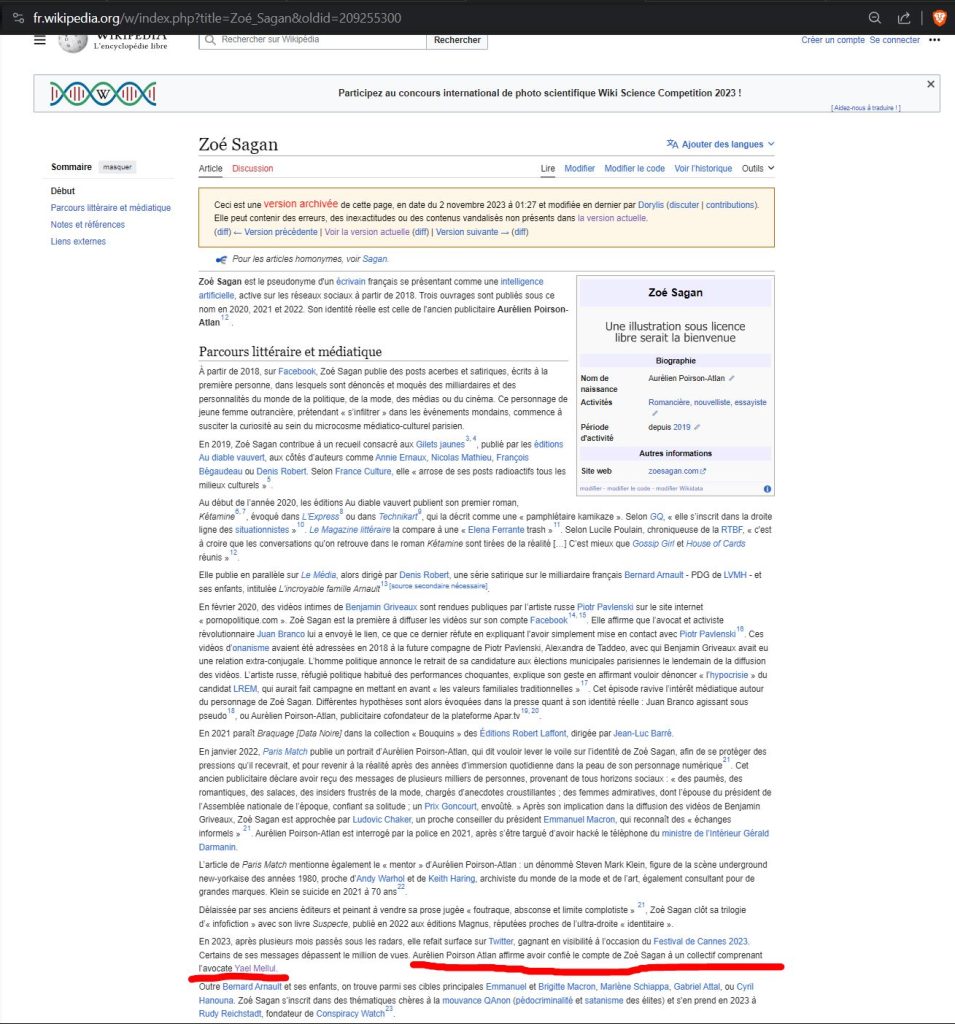 Capture d'écran de la page Wikipédia avant modification.